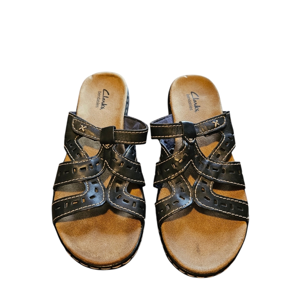 Clarks Black Leather Bendables Sandals Size 9N